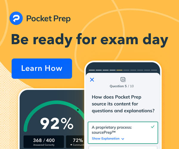 Pocket Prep Course ad for their study app. 