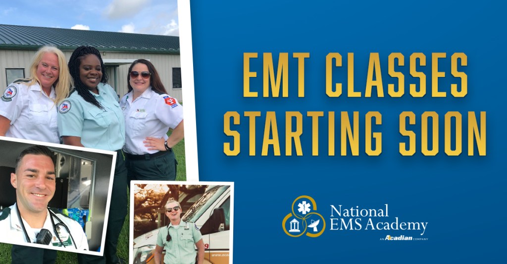 National EMT Academy advertising that EMT Basic classes will be starting soon. 