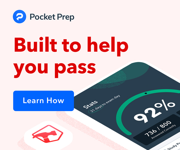 Pocket Prep Ad that says "Built to help you pass"