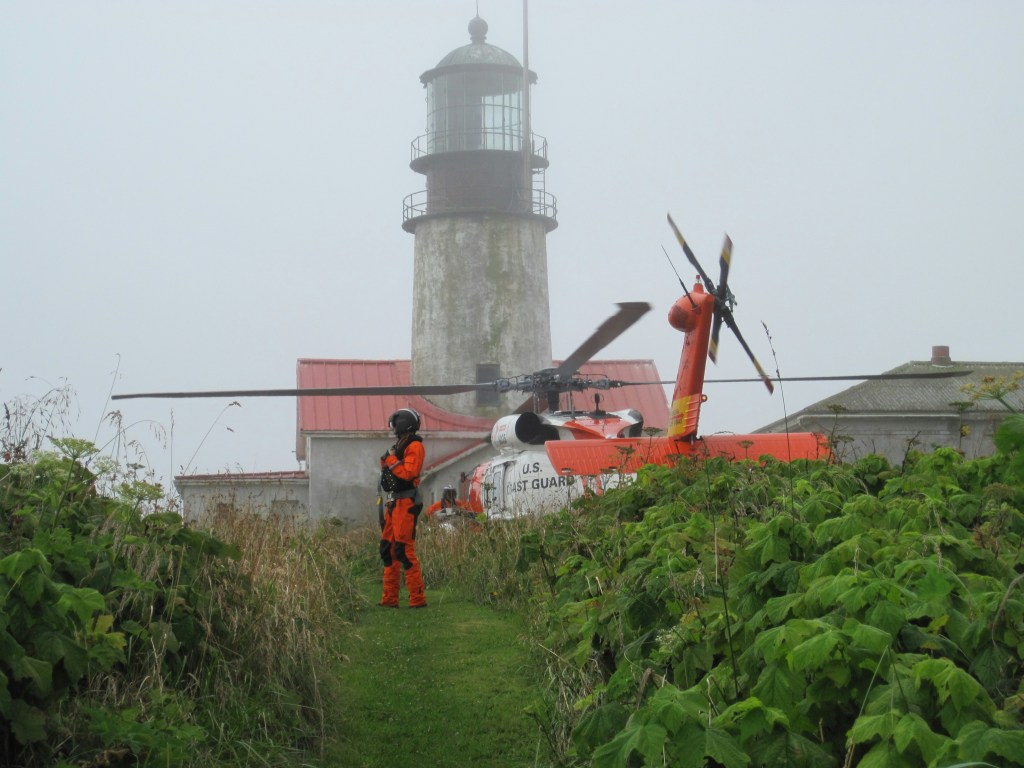 A flight paramedic that landed in a field to pick up a patient. 