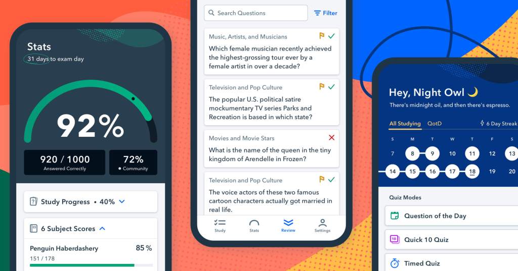 A Pocket Prep graphic showing multiple screen modes in the app.